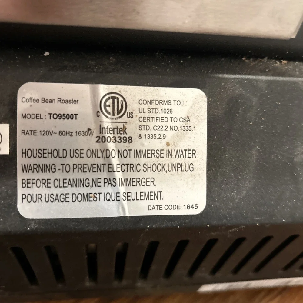 Behmor 1600 Gourmet Coffee Roaster TO9500T USED w/ Drum and Chaff Tray - Picture 5 of 6